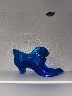 Vintage Fenton Cobalt Blue Glass Hobnail Cat Head Shoe Slipper